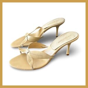 Sergio Rossi Tan Kitten Heel Mules